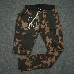 MNML Pants Mens Large Green‎ Brown Camo Cargo Military Utility Straight Stretch